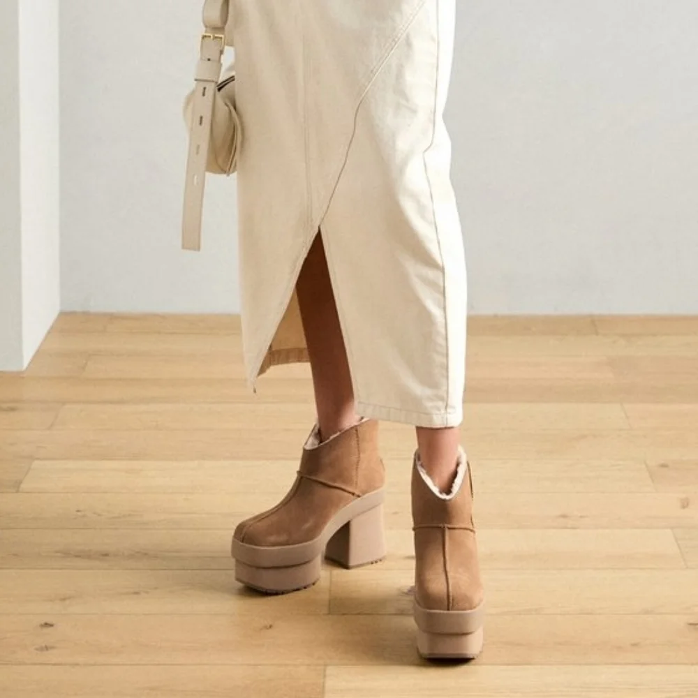 🆕️ Ugg New Heights Platform Mini Chunky Heel Boot in Chestnut